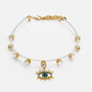 NWT Kurt Geiger London Clear Jelly Crystal Pavé Evil Eye Choker Necklace 15”